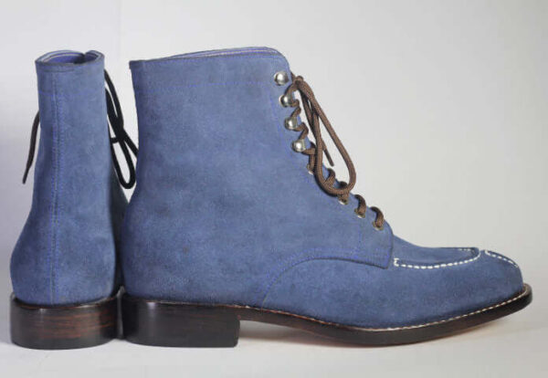 Bespoke Blue Suede Ankle Lace Up Boot - leathersguru