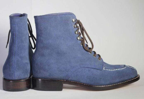 Men's Ankle Blue Split Toe Lace Up Suede Boot - leathersguru