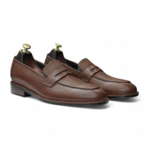 Main Product Image: Handcrafted brown penny loafers on a clean background.