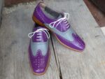 Bespoke Purple Gray Leather Wing Tip Shoes for Men's - leathersguru