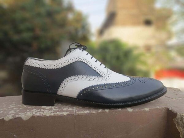 Handmade Men's Black White Leather Lace Up Tip Shoe - leathersguru