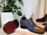 Handmade Blue Brown Denim Leather Shoes, Cap Toe Shoes, Men's Dress Shoes