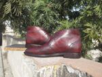 Handmade Men's Burgundy Leather Chukka Wing Tip Boot - leathersguru
