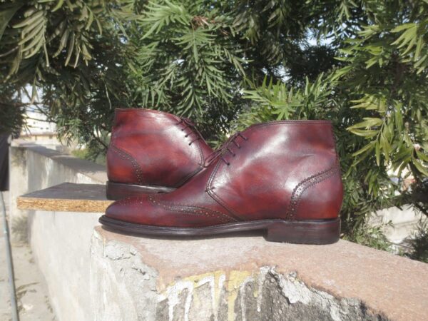 Handmade Men's Burgundy Leather Chukka Wing Tip Boot - leathersguru