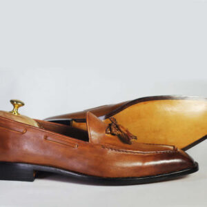 Bespoke Brown Leather Tussle Loafer Shoe for Men - leathersguru