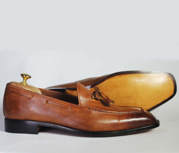 Bespoke Brown Leather Tussle Loafer Shoe for Men - leathersguru