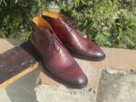 Handmade Men's Burgundy Leather Chukka Wing Tip Boot - leathersguru