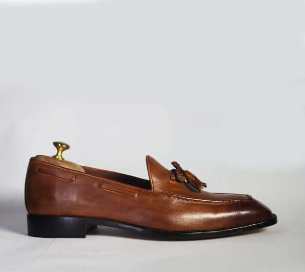 Bespoke Brown Leather Tussle Loafer Shoe for Men - leathersguru