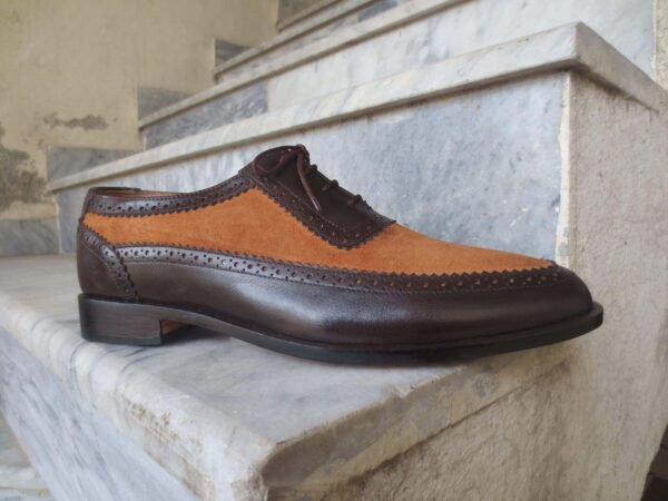 Handmade Men's Black Brown Leather Suede Round Toe Shoes - leathersguru