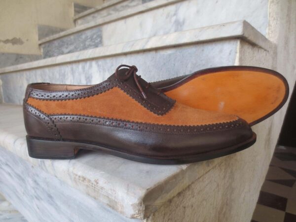 Handmade Men's Black Brown Leather Suede Round Toe Shoes - leathersguru