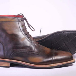 Bespoke Brown Leather Ankle High Lace Up Boots - leathersguru