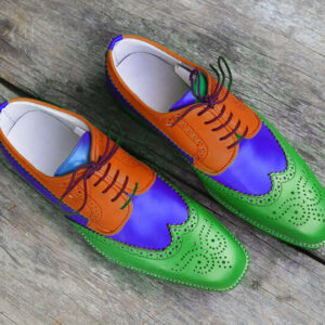 Bespoke Multi Color Leather Wing Tip Brogue Toe Shoe for Men's - leathersguru