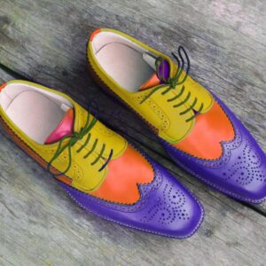 Men's Leather Multi Color Wing Tip Brogue Shoes - leathersguru