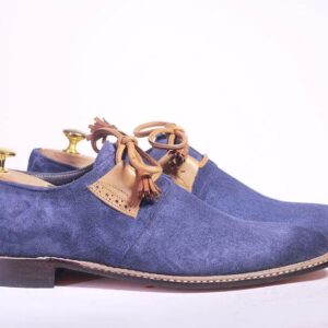 Bespoke Blue & Brown Suede Lace up Shoe for Men - leathersguru