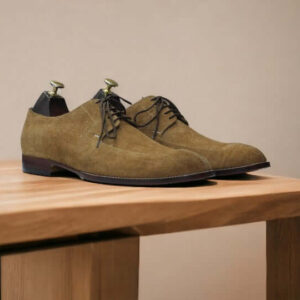 Handmade Beige Suede Split Toe Lace Up Dress Shoes For Men's