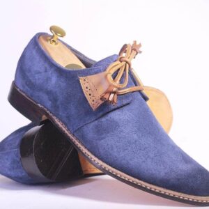 Bespoke Blue & Brown Suede Lace up Shoe for Men - leathersguru