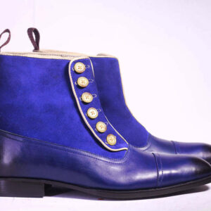 Bespoke Two Tone Leather Suede Ankle Button Top Boots - leathersguru