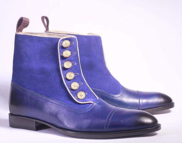 Men's Ankle Blue Button Top Leather Suede Boot - leathersguru