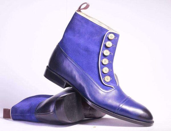 Men's Ankle Blue Button Top Leather Suede Boot - leathersguru