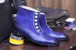 Men's Ankle Blue Button Top Leather Suede Boot - leathersguru