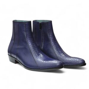 Ankle High Handmade Blue Python Leather Men's Boot