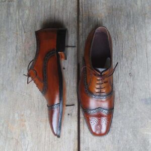 Two Tone Wing Tip Brogue Brown Black Shoe - leathersguru