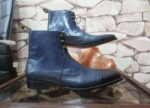 Handmade Men's Blue Black Ankle High Leather Cap Toe Boot - leathersguru