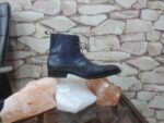 Handmade Men's Blue Black Ankle High Leather Cap Toe Boot - leathersguru