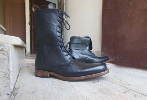 Handmade Men's Black Leather Lace Up Ankle High Boot - leathersguru