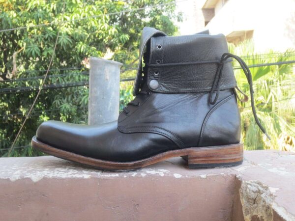 Handmade Men's Black Leather Lace Up Ankle High Boot - leathersguru