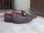Handmade Men's Suede Dark Brown Monk Strap Shoes - leathersguru
