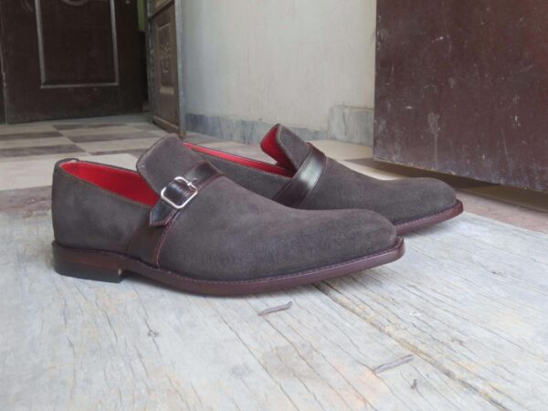 Handmade Men's Suede Dark Brown Monk Strap Shoes - leathersguru