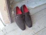 Handmade Men's Suede Dark Brown Monk Strap Shoes - leathersguru