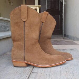 Handmade Men's Ankle High Suede Brown Derby Boot - leathersguru