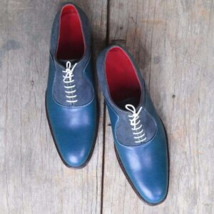 Suede Leather Derby Formal Shoes, Men's Blue Lace Up Shoes - leathersguru