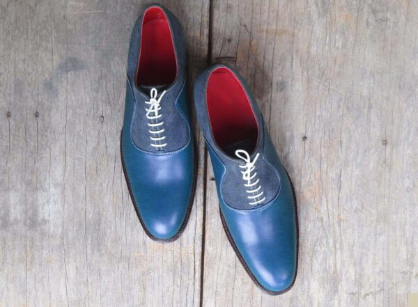 Suede Leather Derby Formal Shoes, Men's Blue Lace Up Shoes - leathersguru