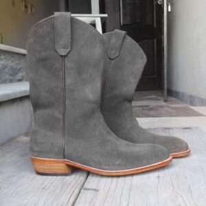 Handmade Men's Ankle High Suede Gray Derby Casual Boot - leathersguru