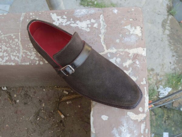 Handmade Men's Suede Dark Brown Monk Strap Shoes - leathersguru