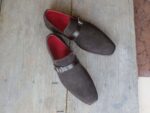 Handmade Men's Suede Dark Brown Monk Strap Shoes - leathersguru