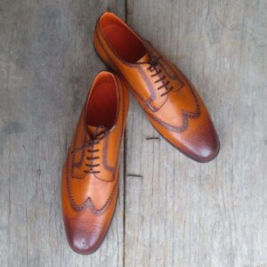 Men's Leather Wing Tip Brogue Brown Lace Up Shoes - leathersguru