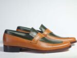 Bespoke Brown Black Leather Penny Loafer for Men - leathersguru