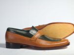 Bespoke Brown Black Leather Penny Loafer for Men - leathersguru