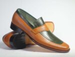 Bespoke Brown Black Leather Penny Loafer for Men - leathersguru