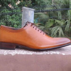 Handmade Tan Leather Derby Lace Up Shoes - leathersguru