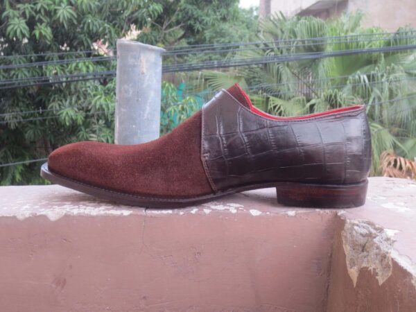 Handmade Burgundy Monk Strap Alligator Leather Shoe - leathersguru