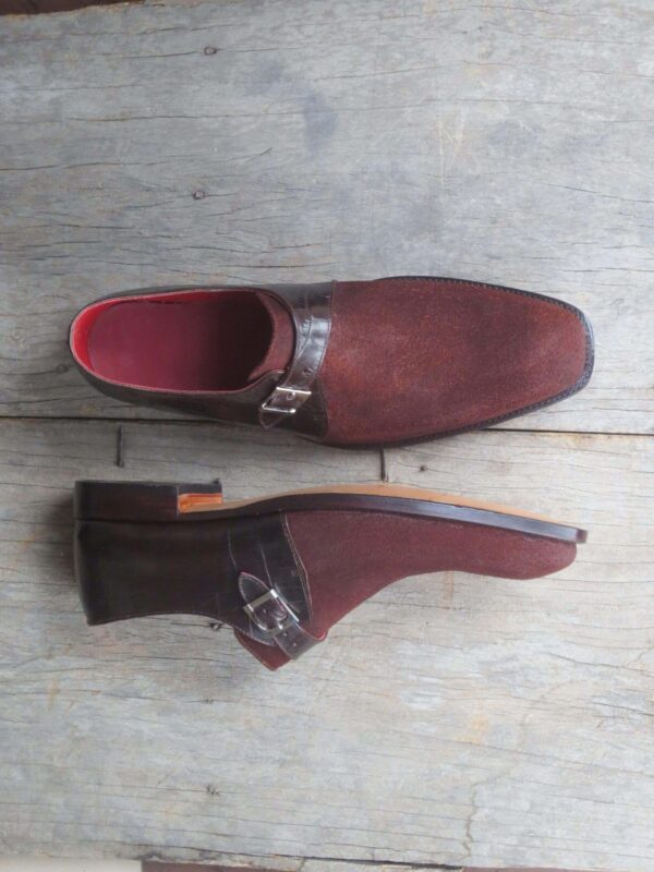 Handmade Burgundy Monk Strap Alligator Leather Shoe - leathersguru
