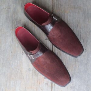 Handmade Burgundy Monk Strap Alligator Leather Shoe - leathersguru