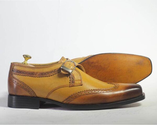 Bespoke Tan Brown Leather Buckle up Shoes for Men's - leathersguru