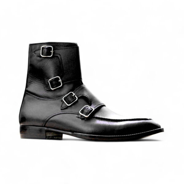 Bespoke Black Leather High Ankle Monk Strap Boots - leathersguru