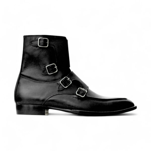 Bespoke Black Leather High Ankle Monk Strap Boots - leathersguru